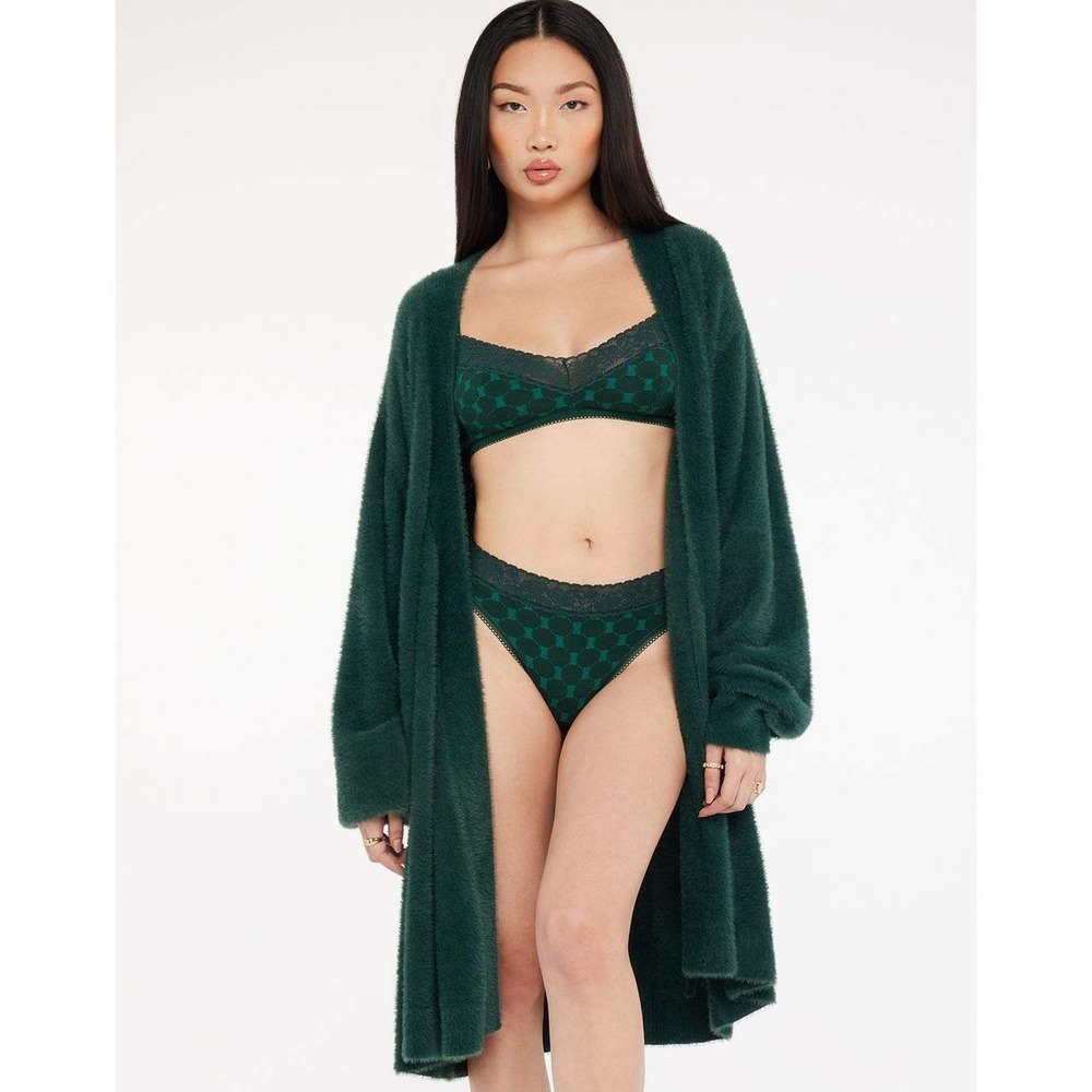 Savage X Fenty Fluff It Up Robe M/L Green Plush Fuzzy Cozy Soft Belted‎ Bathrobe